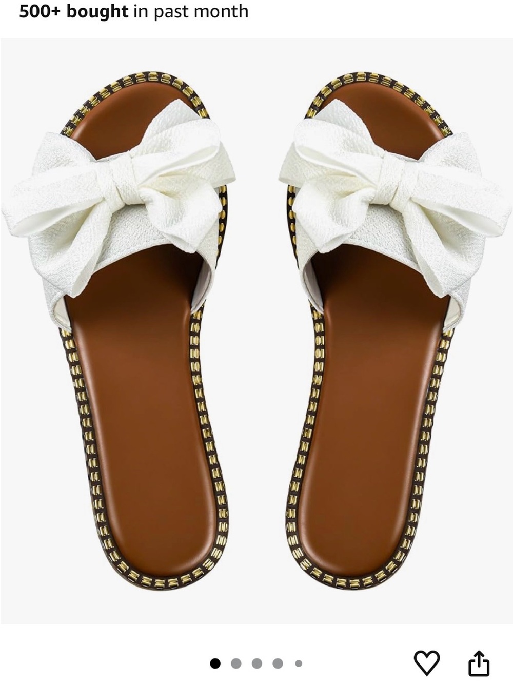 Women’s White Bow Slide Sandals with Brown Footbed